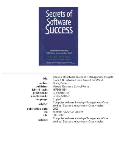 Secrets of software success: management insights from 100 software firms around the world