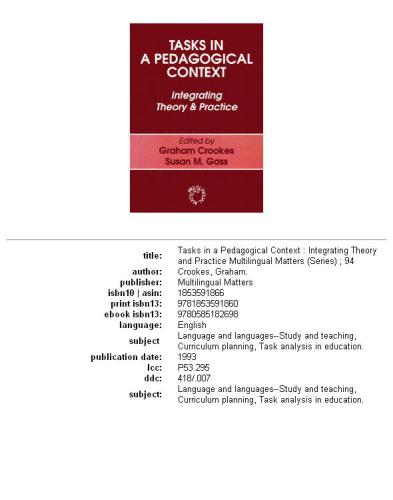 Tasks in a pedagogical context: integrating theory and practice