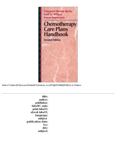 Chemotherapy Care Plans Handbook