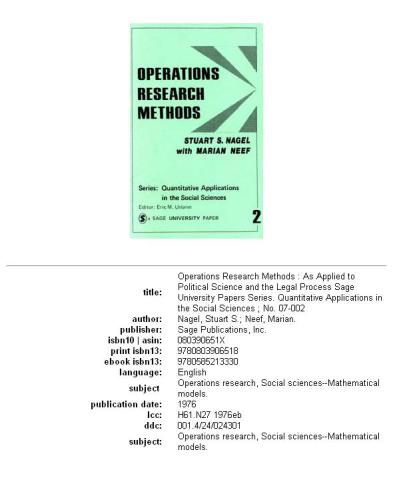 Operations Research Methods: As Applied to Political Science and the Legal Process (Quantitative Applications in the Social Sciences)