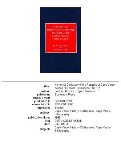 Historical Dictionary of the Republic of Cape Verde