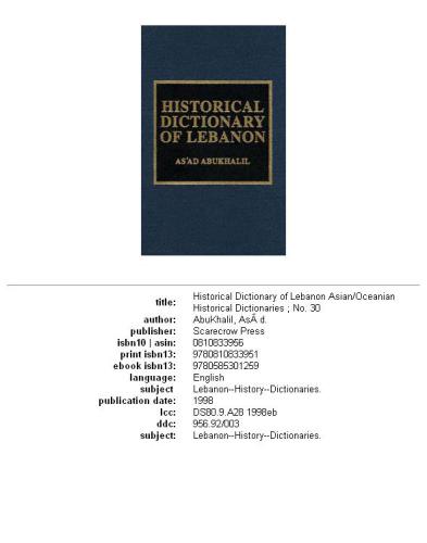 Historical Dictionary of Lebanon