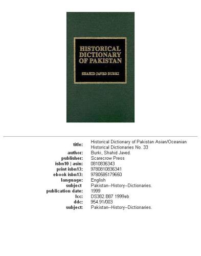 Historical Dictionary of Pakistan