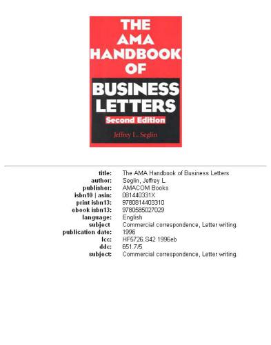 The AMA Handbook of Business Letters