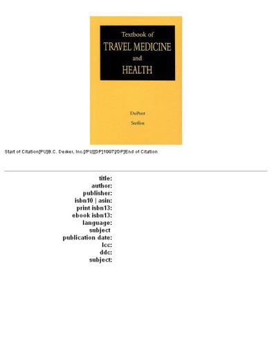 Textbook of Travel Medicine and Health