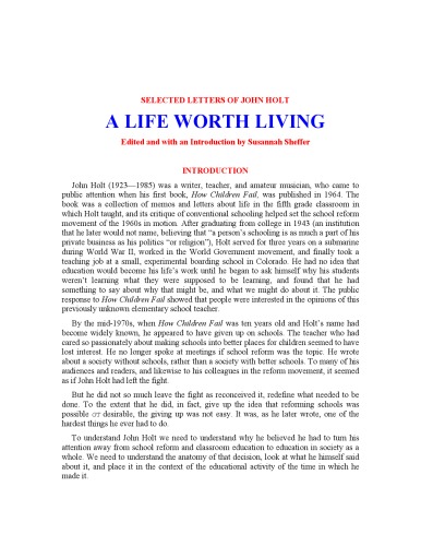 A Life Worth Living - Selected Letters of John Holt