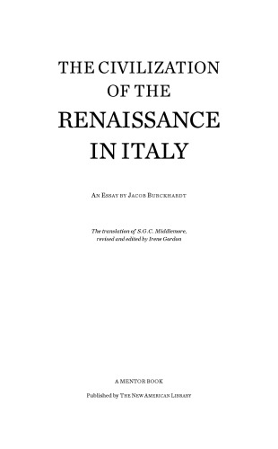 The Civilization of the Renaissance in Italy