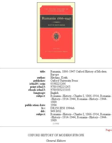 Rumania 1866-1947 (Oxford History of Modern Europe)