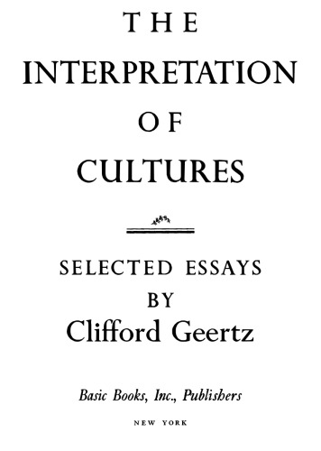 The interpretation of cultures: selected essays