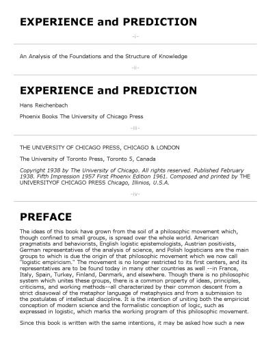 Experience and Prediction: An Analysis of the Foundations and the Structure of Knowledge