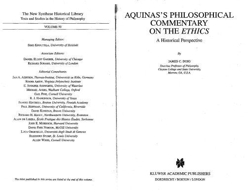 Aquinas’s Philosophical Commentary on the Ethics : A Historical Perspective