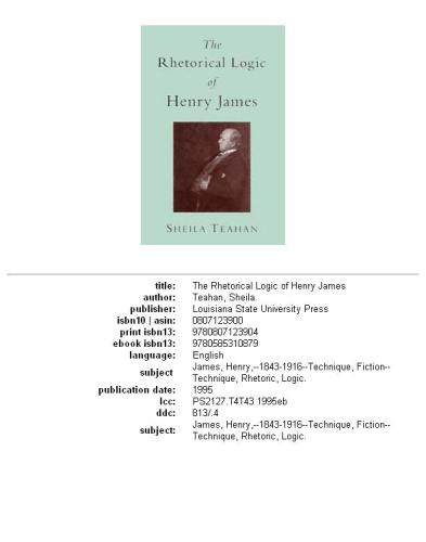 The Rhetorical Logic of Henry James