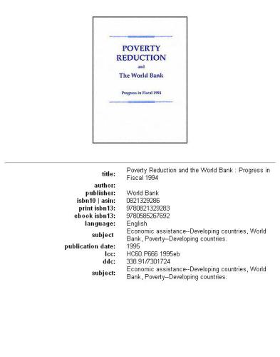 Poverty Reduction and the World Bank: Progress in Fiscal 1994