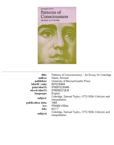 Patterns of Consciousness; An Essay on Coleridge.