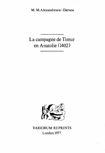 Campagne de Timur en Anatolie (Variorum reprint)