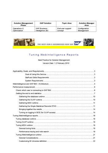 SAP BOBJ Best Practice Tuning WEB INTELLIGENCE