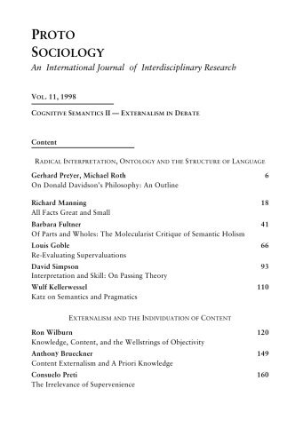 PROTO SOCIOLOGY VOL. 11,1998 COGNITIVE SEMANTICS II — EXTERNALISM IN DEBATE