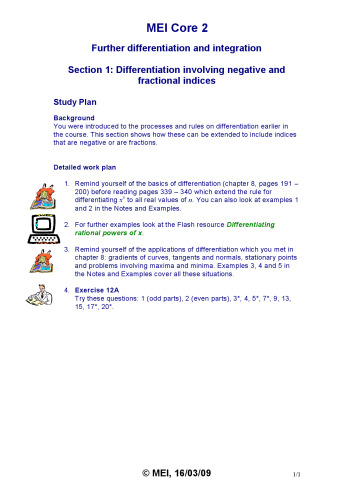 MEI C2 Study Resources Core2 Further Differentiation And Integration 1-2  