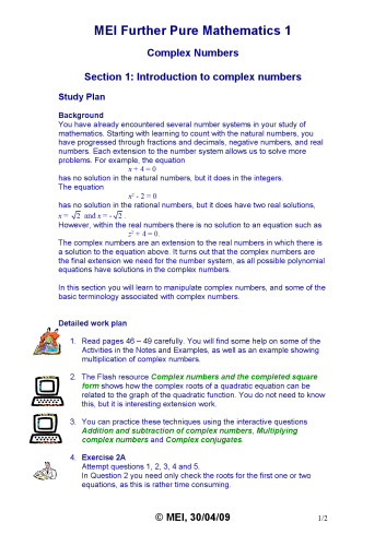 MEI FP1 Study Resources Complex Numbers 1-4  