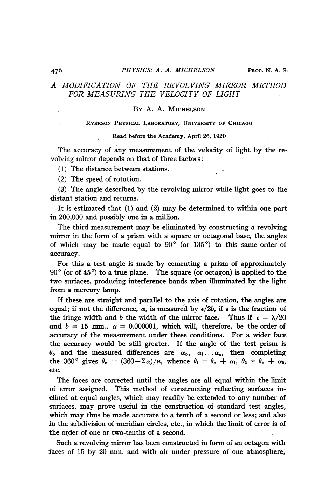 A Modification of the Revolving Mirror Method for Measuring the Velocity of Light (1920)(en)(2s)