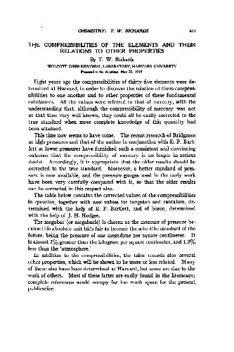 The Compressibilities of the Elements and their Relations to Other Properties (1915)(en)(5s)