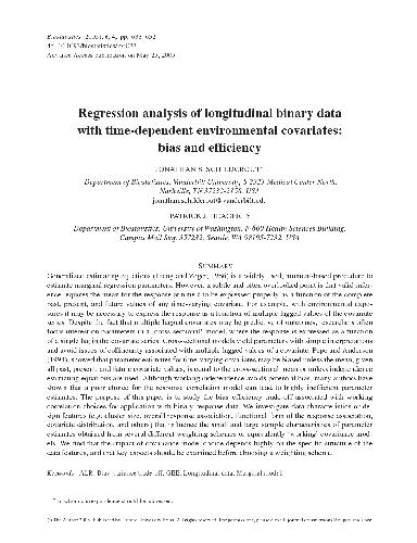 Regression analysis of longitudinal binary data with time-dependent environmental covariates bias an