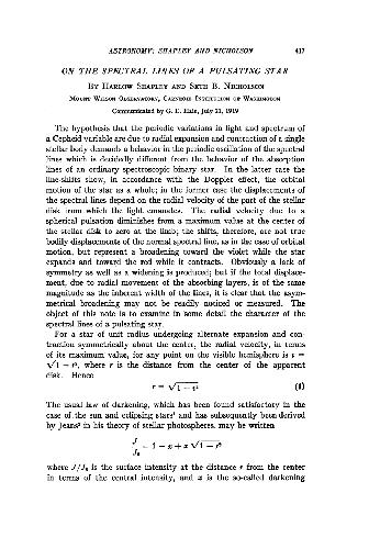 On the Spectral Lines of a Pulsating Star (1919)(en)(7s)