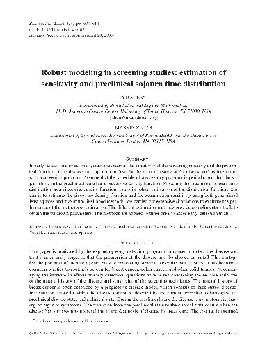 [Article] Robust modeling in screening studies estimation of sensitivity and preclinical sojourn time distribution