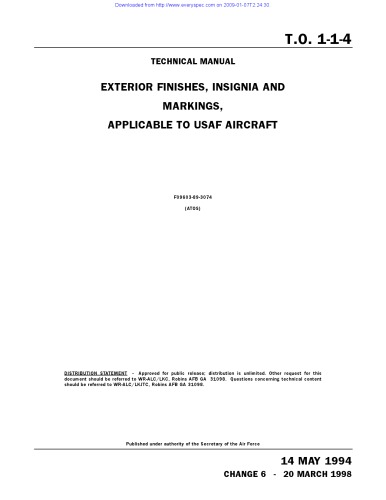 TO 1-1-4 Technical manual exterior finishes, insignia and markings, applicable to usaf aircraft