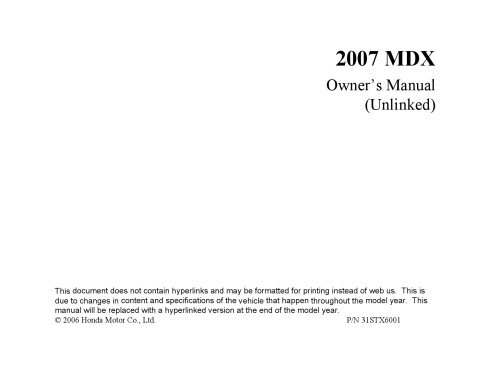 Acura 2007 MDX. Owners Manual.