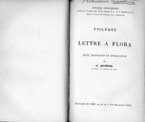 Ptolémée La lettre à Flora