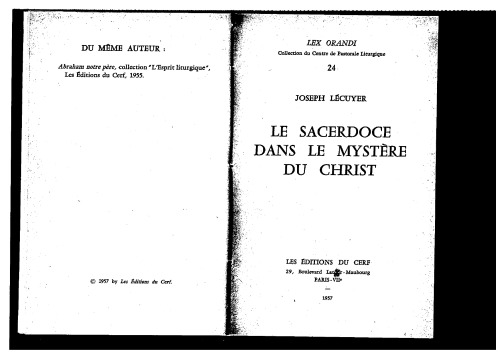 Le sacerdoce dans le mystère du Christ  