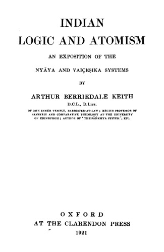 Indian logic and atomism: an exposition of the Nyāya and Vaiçeṣika systems  