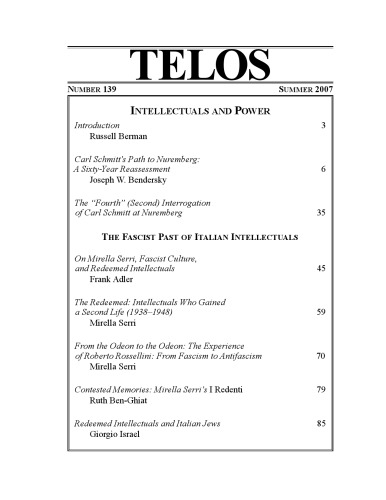 Telos: A Quarterly Journal of Radical Thought vol 139 (Summer 2007)  issue 139