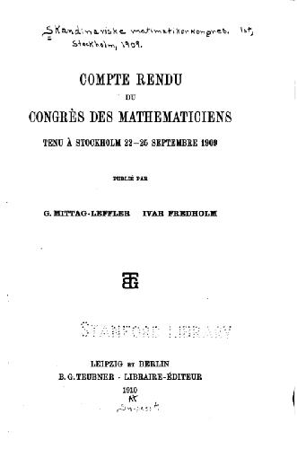 Compte rendu du congres des mathematiciens, Stockholm 1909