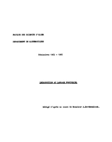 Introduction au langage fonctoriel : Séminaires 1965-1966  