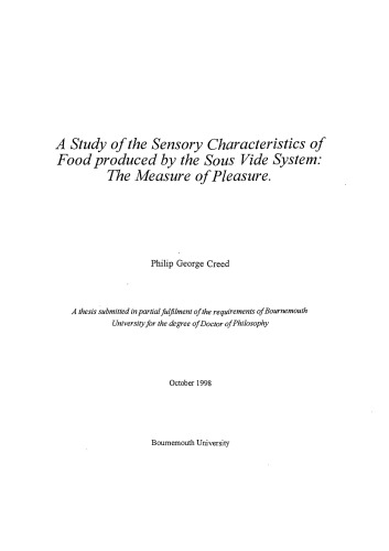 A Study of the Sensory Characteristics of Food produced by the Sous Vide System