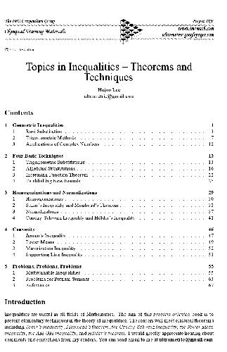 Topics in inequalities - theorems and techniques