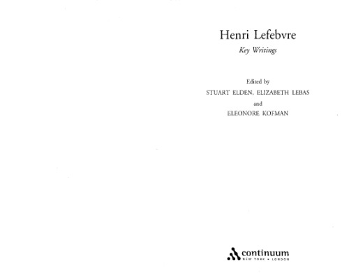 Henri Lefebvre: Key Writings (Continuum Collection)