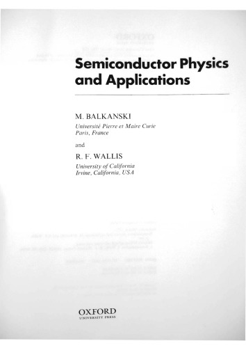 Semiconductor Physics and Applications (Series on Semiconductor Science and Technology, 8)  