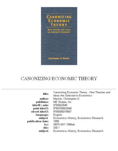 Canonizing Economic Theory: How Theories and Ideas are Selected in Economics  