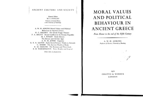 Moral Values and Political Behaviour in Ancient Greece (Ancient Culture & Society)  