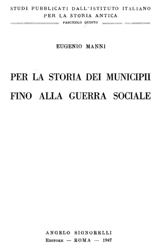 Per la storia dei municipii fino alla guerra sociale  