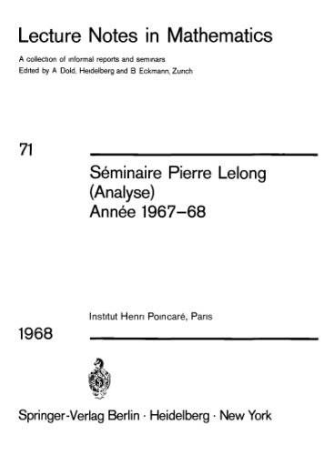 Seminaire Pierre Lelong (Analyse) Annee 1967-68