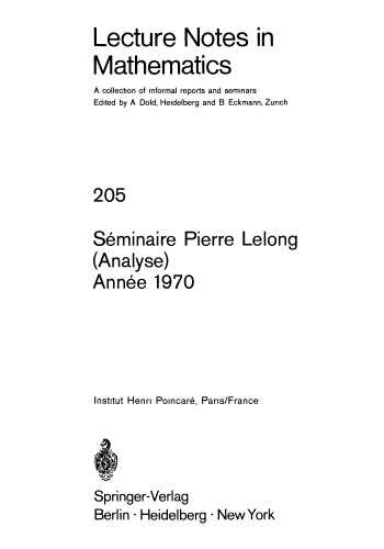 Seminaire Pierre Lelong (Analyse) Annee 1970