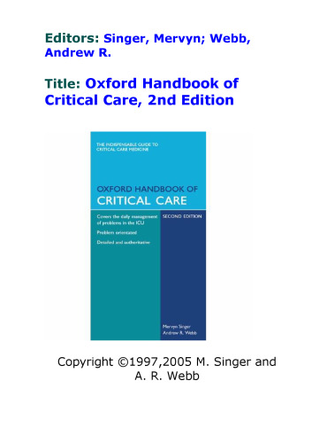 Oxford Handbook of Critical Care, 2nd Edition  