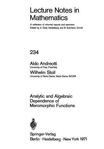 Analytic and Algebraic Dependence of Meromorphic Functions