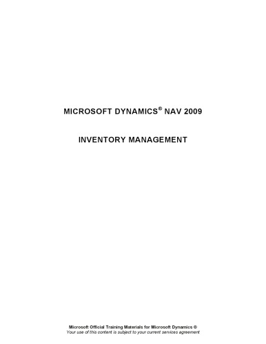 Microsoft Dynamics® NAV 2009 Inventory Management  