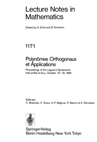 Polynomes Orthogonaux et Applications