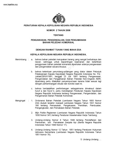 Peraturan Kapolri No.2 Tahun 2008 Tentang Pengawasan, Pengendalian, dan Pengawasan Bahan Peledak Komersial  